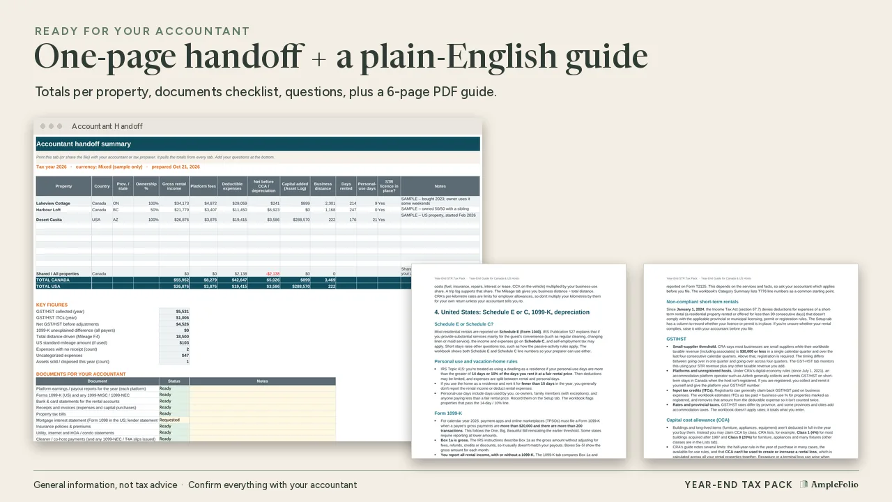 Accountant handoff summary page and pages from the 6-page guide